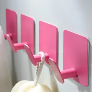 4 Pack Hooks for Wall - Cute Kids Wall Hooks Adhesive Coat Robe Towel Hooks for Bathrooms Kitchen Heavy Duty Stainless Steel Wall Decor, Pink