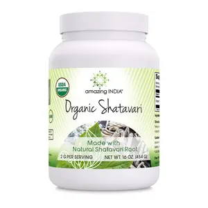 Amazing India USDA Organic Shatavari Powder Supplement | Made with Natural Shatavari | 2 Grams per Serving | 454 G (1 Lb) | Non-GMO | Gluten-Free | Made in USA