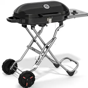 Electactic Natural Propane Gas Grill, 1 Burner Foldable Liquid BBQ Grill with 2 Wheels, 15000 BTU Stainless Steel Enamelled Cooking Grills, for Outdoor,Patio,Garden