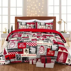 3pcs Vintage Red & White Plaid Bedding Set - Christmas Patchwork Duvet Cover with 2 Pillow Shams, Heavy-Duty Zipper Closure, Festive Red/Grey/Black Checkered Quilt for Winter Bedroom Decor, Machine Washable Comforter Cover Set