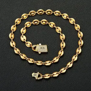 Set 2Pcs 14K Gold Vacuum Plated with 5A+ Sri Lanka Zircon Stainless Steel Chain & Copper Coffee bean bag Clasp Miami Cuban Link Chain Italy Mexico & Micro Inspired Unisex Hip Hop 6-10mm Necklace&Bracelet for Men & Women Jewelry,Daily,Fashion,Gift,Chicano