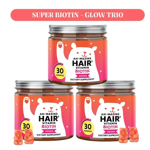 Bears with Benefits Super Biotin Best Seller Trio – 5000 mcg Biotin Gummies with Vitamins B6, C & E + Zinc – Supports Hair, Skin & Nails – Vegan Wild Berry Flavor – 3 x 30 Gummies