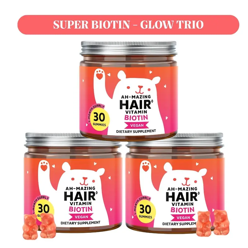 Bears with Benefits Super Biotin Best Seller Trio – 5000 mcg Biotin Gummies with Vitamins B6, C & E + Zinc – Supports Hair, Skin & Nails – Vegan Wild Berry Flavor – 3 x 30 Gummies