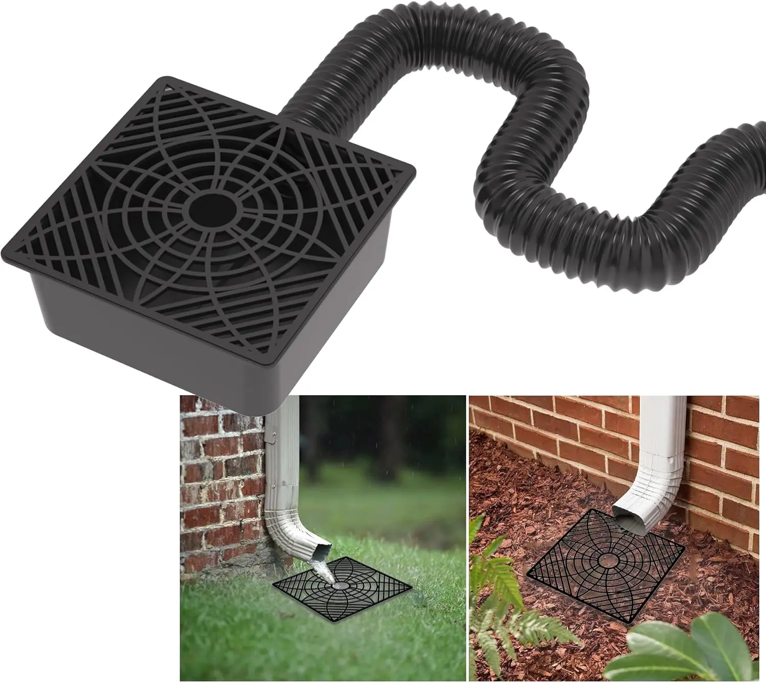 Gutter Downspout Extensions,Catch Basin Low Profile Downspout Extender | No Deep Dig Catch Basin, Flexible Pipe Extension to 5.1ft, Protect House Foundation