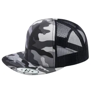 Blank - 6 Panel Snapback Flat Bill Trucker Hat - Black Camo