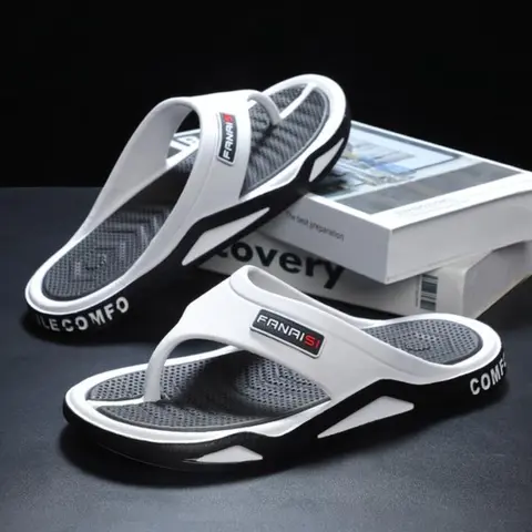 Men's Sporty Pattern Sandals, Strap Sandals, Fashion Breathable Flip Flops, Comfortable Non-Slip Slippers, Durable PVC Home Shoes