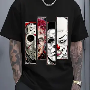 Men'S Anime Graphic T-Shirt - Edgy Japanese Manga Design with Red Eyes & Mask - Soft Breathable Cotton Shirt for Cosplay, Streetwear & Everyday Outfits - All-Season Casual Tee for Anime Fan