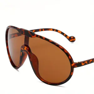 Bug-Eye Style Glasses with No Frame And Cut Edge for Round Face to Look Slimmer; Large-Frame One-Piece Glasses;