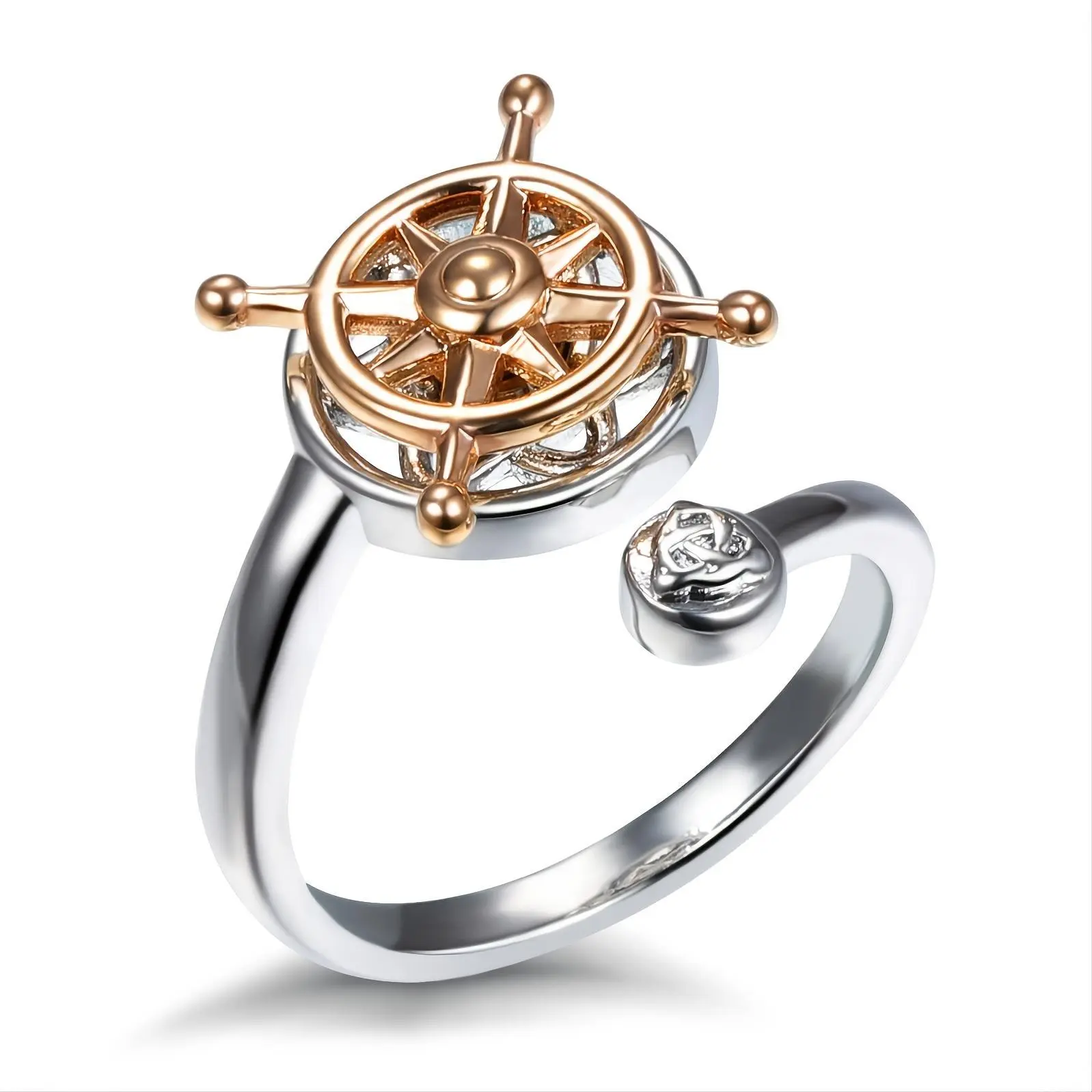 Women's New Rotatable Compass Element Ring - Astrolabe, Paul Sailor Rudder Design, Stress Relief Fashion Costume Jewelry Ring, Compass Element Rings