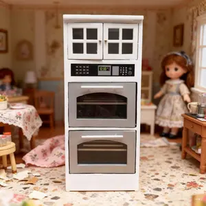 Miniature Microwave Oven and Cabinet Set 1:12 Scale for Dollhouse Kitchen Scene, Play Kitchen Scene, Perfect Christmas New Year Gift Idea