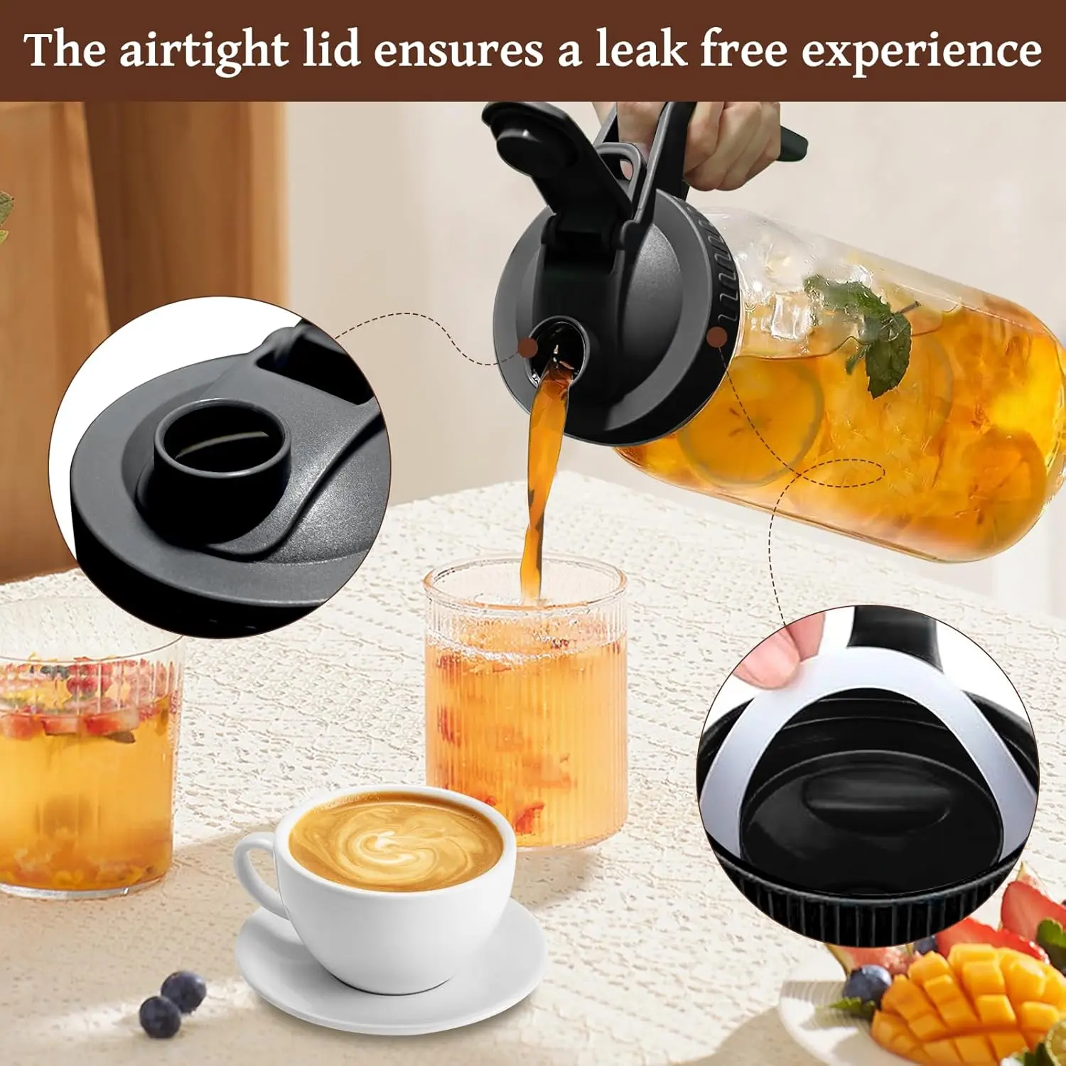 Cold Brew Coffee Maker Pitcher, 64 Oz Thick Glass Mason Jar Spout Lid for  Iced Brew Coffee, Ice Lemonade, Sun Tea, Fruit Drinks Container - TikTok  Shop