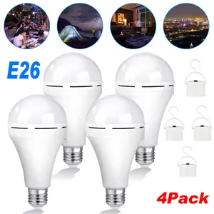 Emergency Rechargeable Led Light Bulb with Hook,Stay Lights Up When Power Failure, 1200mAh 12W LED Light Bulbs For Home, Camping, Hiking, 4 Pack