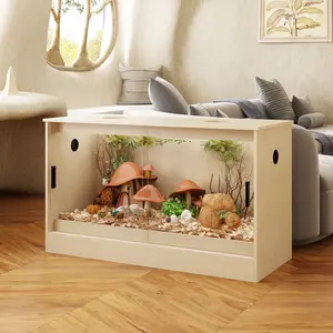 FUFU&GAGA Lizard Tank Up to 68 Gallons, Bearded Dragon Tank with Roof Door, Snake Tank with Built-in Lamp Fixture and Switch