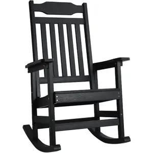 Patio Rocking Chair All-Weather Oversized Porch Rocker 400 Lbs Capacity for Backyard Fire Pit Lawn Garden Outdoor Indoor Black High-Density Polyethylene