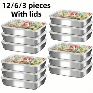 3/6/12 Pcs Stainless Steel Food Storage Containers Set Leakproof Stackable Space Saving for Fridge Freezer Microwave Dishwasher Fresh Keeping for Meal Prep Leftovers Picnic Reusable BPA Free