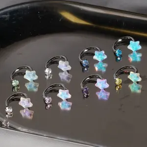 16G Horseshoe Septum Ring, Internally Threaded Stainless Steel, CZ Star Accent, Minimal Body Jewelry