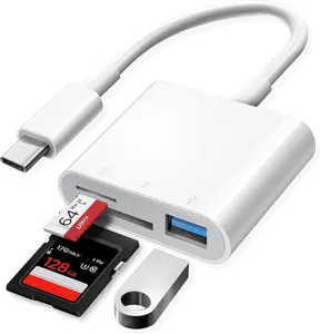 USB C SD Card Reader Adapter, 3-in-1 SD/TF Card, Type C Camera Card Reader Adapter Compatible with iPhone 15,iPad Pro, MacBook Pro/Air, Chromebook XPS, and More USB C Devices