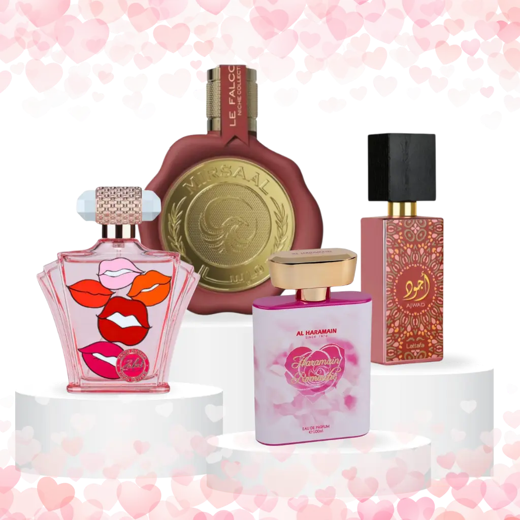 Oudlash Bundle | Zakat Z 19 + Le Falcone Mirsaal Love Letter + Lattafa Ajwad Pink + Al Haramain Harmain Romantic | Women's Fragrance | 100 ML - 3.4 OZ | Eau De Parfum | Guava - Pink Grapefruit & Litchi