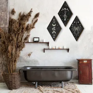 Moon phase, butterfly and star design (thickness 0.3cm), wooden Gothic witch wall decoration, home hanging signs, Hangable, suitable for living rooms, bedrooms, offices, home decoration, wall decoration crafts