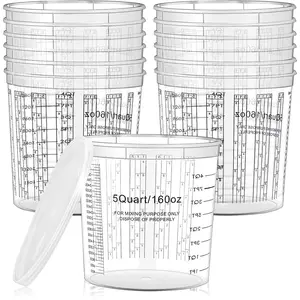 30 Pieces 160 oz Graduated Paint Mixing Cups 5 Quart Disposable Transparent Paint Mixing Buckets Plastic Epoxy Resin Measuring Cups with Side Engraved Mixing Ratio for Paint, Resin, Epoxy Resin, Art