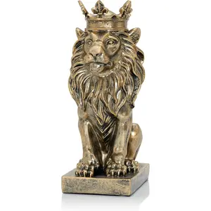 Lion Statue Decor, Timeless Symbol of Strength, Antique  Accent Fengshui Lion Home Office Shelf Table Decoration, Leo Lion Business Team Mascot , 9 inch   Crown Lion Statue