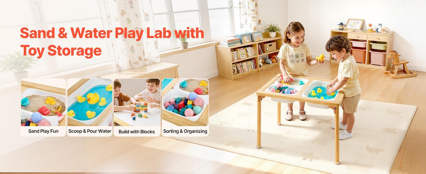 VEVOR Pine Folding Activity Table for Toddlers, Foldable Wooden Play Desk with Double-Sided Board, Storage Bins, Non-Slip Feet, Toddler Art Desk for Kids' Sand-Water Play, Drawing, Studying#BackToSchool VEVOR Pine Folding Activity Table for Toddlers, Foldable Wooden Play Desk with Double-Sided Board, Storage Bins, Non-Slip Feet, Toddler Art Desk for Kids' Sand-Water Play, Drawing, Studying#BackToSchool