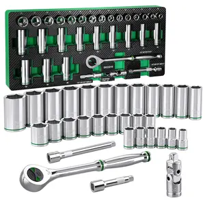#SpringGlowUp SK 1/2" Drive Socket Set with 160-P Ratchet, SuperKrome Finish, Premium CR-V Construction, with EVA Foam Tool Organizer