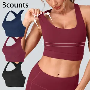 Women's Sports Vest Bra 3-Pack, Medium Support and Removable Chest Pad, Fitness Sports Bra