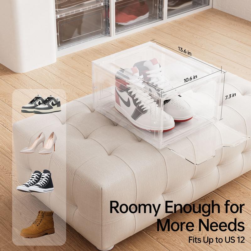DELAMU Clear Magnetic Shoe Storage Box - Stackable Dustproof Organizer for Dorm/Apartment/Bedroom| Space Saving| Sneaker Display Case| Gifts Boyfriend