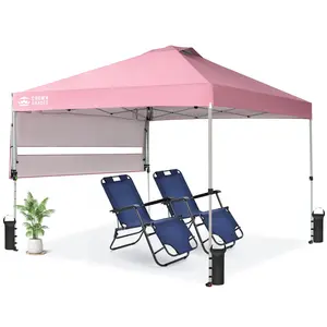 CROWN SHADES 10x10 Pop Up Canopy Tent with Patented Center Lock, Instant Commercial Canopy with Extendable Awning, 150D Silver Coated Fabric, 4 Weight Bags, Ropes, Stakes & STO ’N Go Wheeled Bag