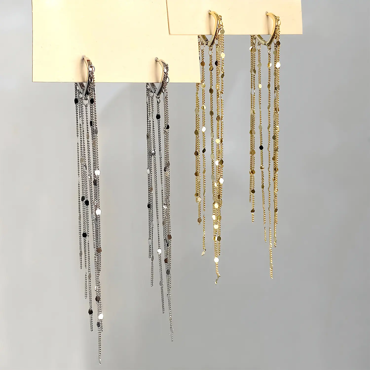 YLNWH Long Tassel Chain Drop Earrings for Women, Layered Multi-Chain Dangle Earrings with Polished Disc Accents, Gold & Silver Statement Jewelry for Parties and Evening Wear