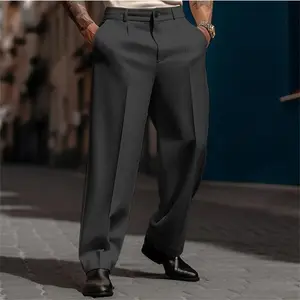 Men's Formal Straight-Leg Pants Beige Plain Polyester Workwear Slanted Pockets Comfortable Breathable Stylish Outdoor Trousers for Daily Wear pants men sweatpants men