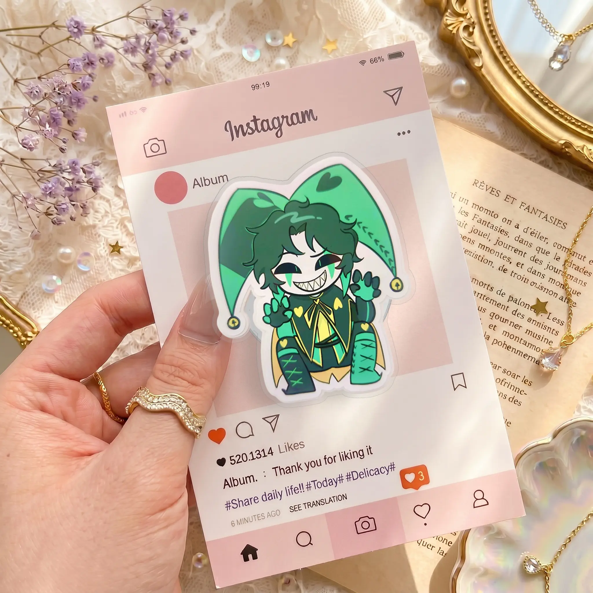 Cute Anime Phone Grip Stand – Kawaii Chibi Green Jester Boy Design | Phone Holder for iPhone Samsung