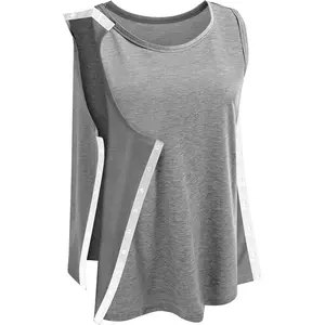 Unisex Post Shoulder Surgery Tank Tops Snap Open Tearaway Shirt Arm Chest Recovery Side Snap Access Tear Way Shirts