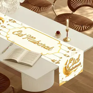 Eid Mubarak Table Runner, Lantern Star Moon Print, Luxurious Fabric, Festival Decor, Ramadan Dinner, Tea Party, Holiday Decoration