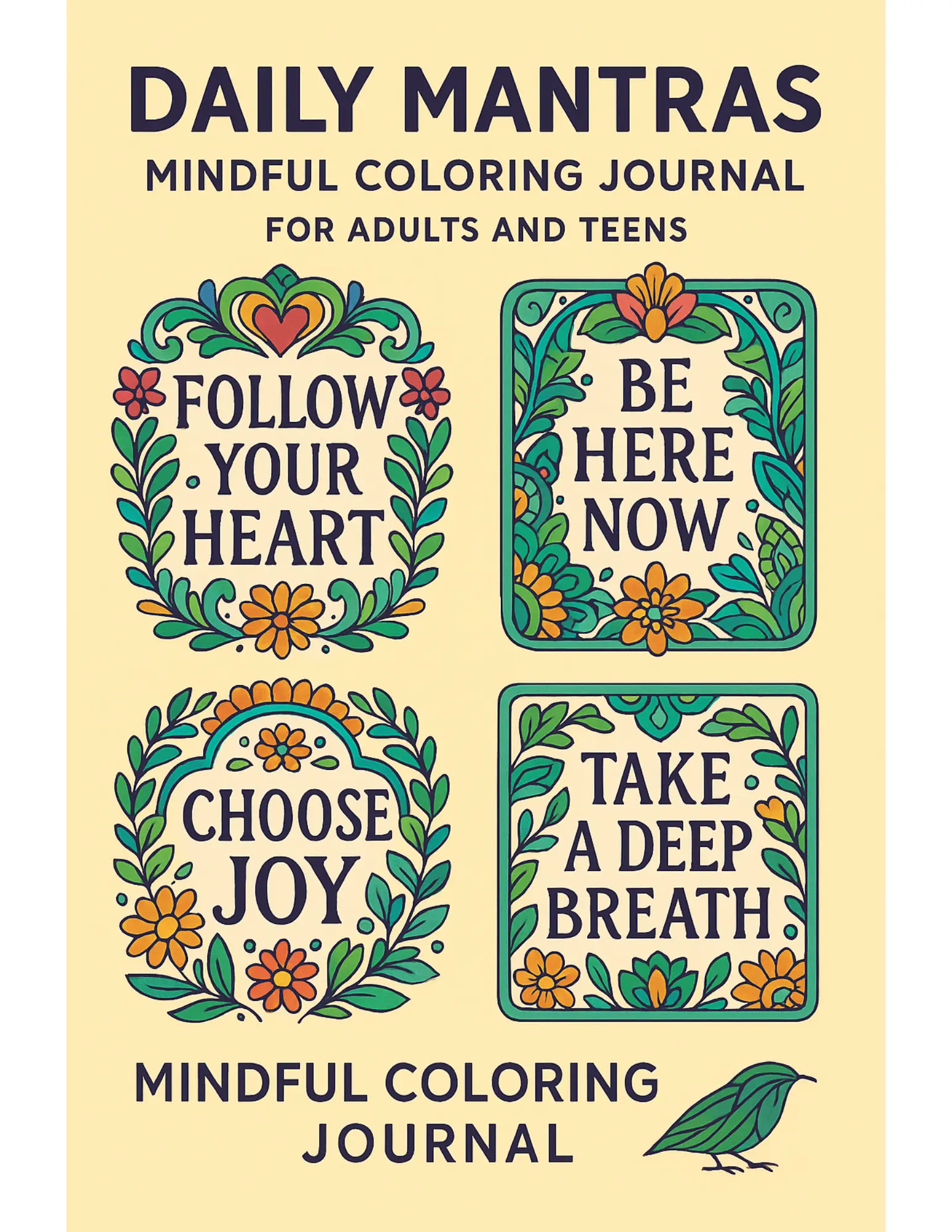 Daily Mantras Mindful Coloring Journal Coloring Sheets For Adults and Teens