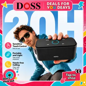 DOSS SoundBox Touch Wireless Bluetooth Speaker - 12W HD Sound, IPX5 Water Resistant, 20H Playtime, Touch Control, Handsfree Stereo, Rechargeable Micro USB Charging, Portable Audio for Smart Devices, Outdoor Use, Black fathersdaygift, Bluetooth Speakers, B