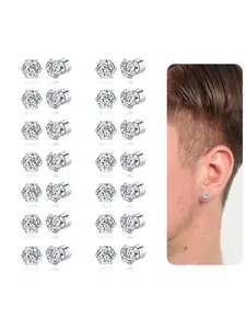 14 Pairs Magnetic Stud Earrings Multicolor Cubic Zirconia Clip on Earrings Set Non-Piercing Fake Earring Jewelry for Women Men 6MM High Quality Earrings