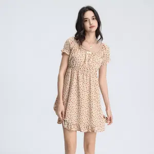 Women's Ruffle Short Sleeve Mini Babydoll Dress - Wild Fable Blush Floral M