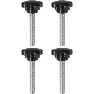 4pcs Star Clamping Knobs M10 x 70mm Metric Male Thread 39mm Large Plastic 5-Star Head Hand Tightening Thumb Screw Jig Knob Handle, Black
