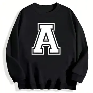 Trendy Varsity Letter A Monogram Long Sleeve Sweatshirt Featuring Alphabet Initial