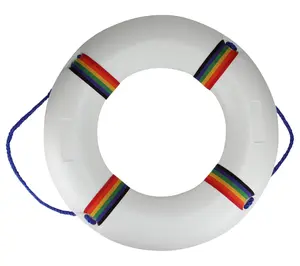 21" White and Blue Swimming Pool Safety Ring Buoy 21" White and Blue Swimming Pool Safety Ring Buoy