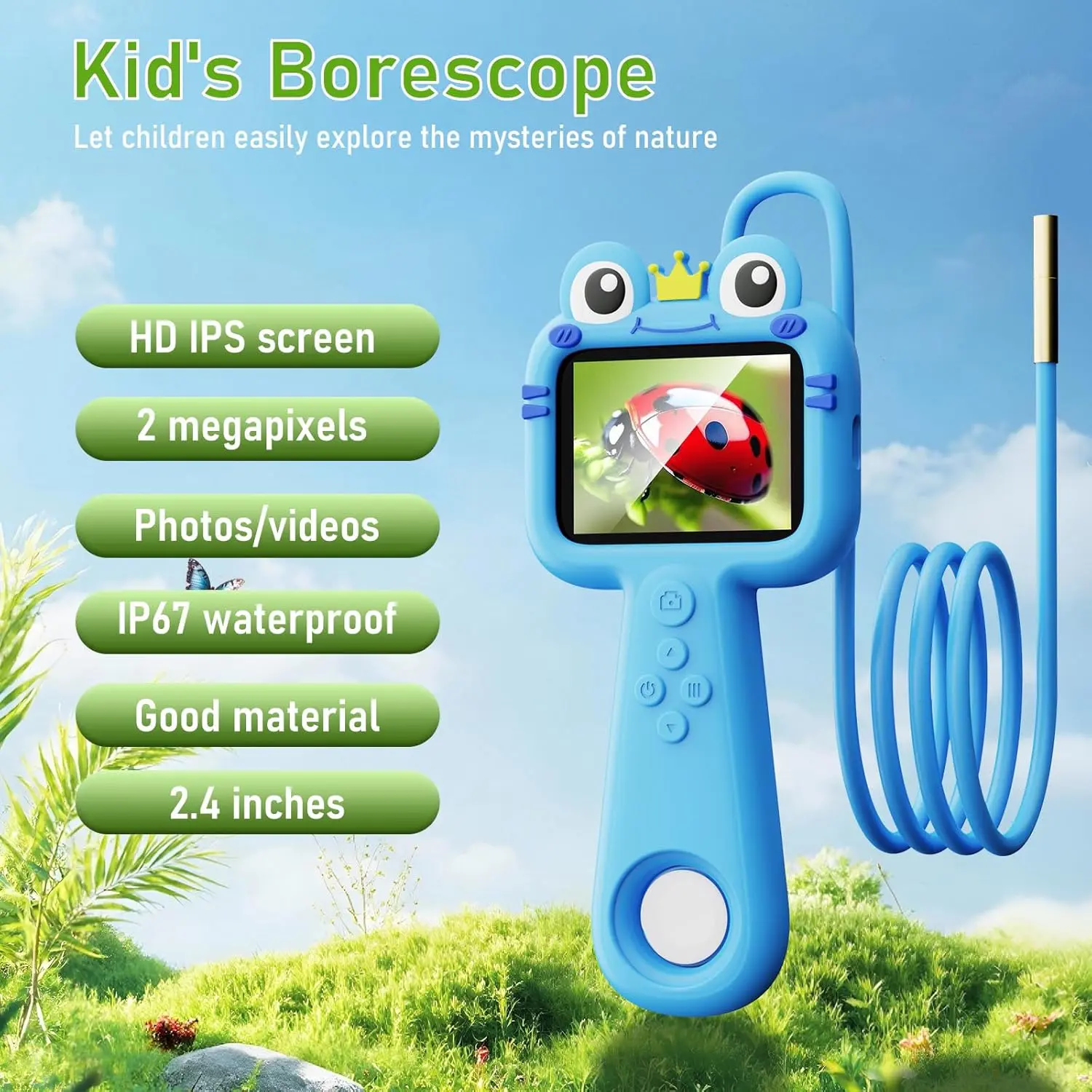 Toy Borescope Camera for Kids - STEM Science Educational Toy for 4 5 6 7 8 9 10 Years Old Kids Birthday Gift, 2.4‘’ Kid Scope Camera for Outdoor Adventures & Nature Discovery