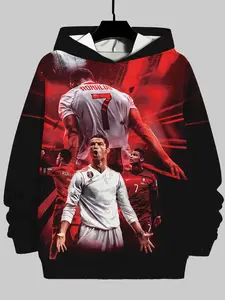 Teenage Hip-Hop Retro Style, 3D Fashion Kids Casual Hoodie, All-Over Print, Long Sleeve, Fitted, Comfortable, Daily Wear, Graphic Hoodies