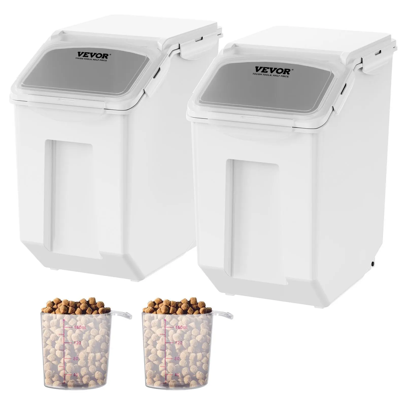【Summerfinds】VEVOR 2-Piece Stackable Airtight BPA-Free Leak-Proof Dog Pet Food Container Set, PP Material Ingredient Storage Bins with Extra-Large & Various Sizes, Measuring Cups, Attachable Casters & Lids for Kitchen Rice Cereal Flour