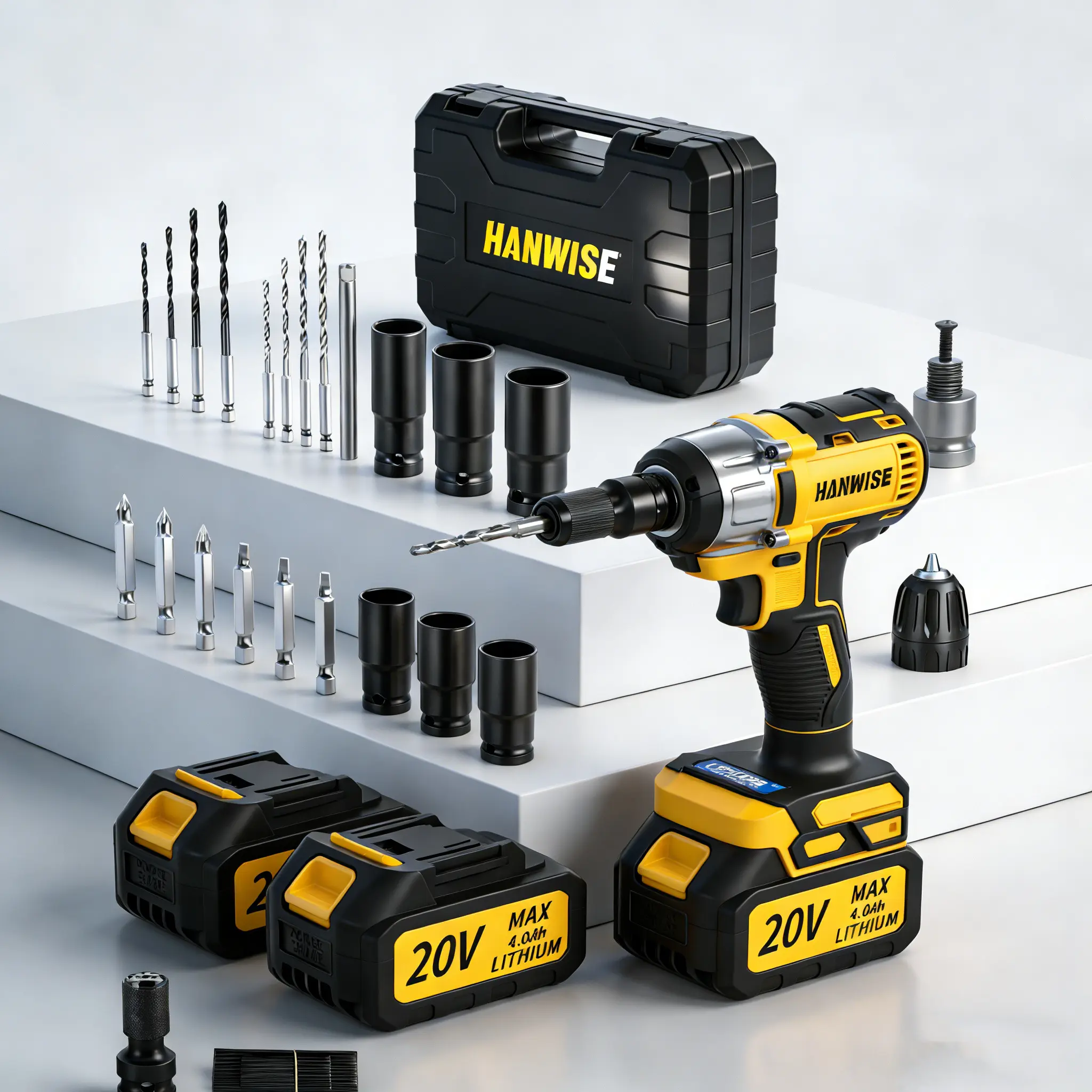 HANWISE 20V Lithium Cordless 3-in-1 Power Tool Set - Drill, Impact Wrench, Screwdriver with 2 Lithium Battery Packs, 28-Piece Accessories, 350N.m High Torque for Heavy Duty Home Improvement, DIY Projects, Lithium Battery Pack Impact Drivers