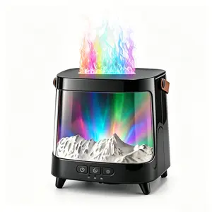 PUKOMC Colorful Fireplace Aroma Diffuser, 300ML Flame Humidifier with Remote Control, Aurora Mood Light, Timer, Ultrasonic Cool Mist for Bedroom, Office, Home Decor
