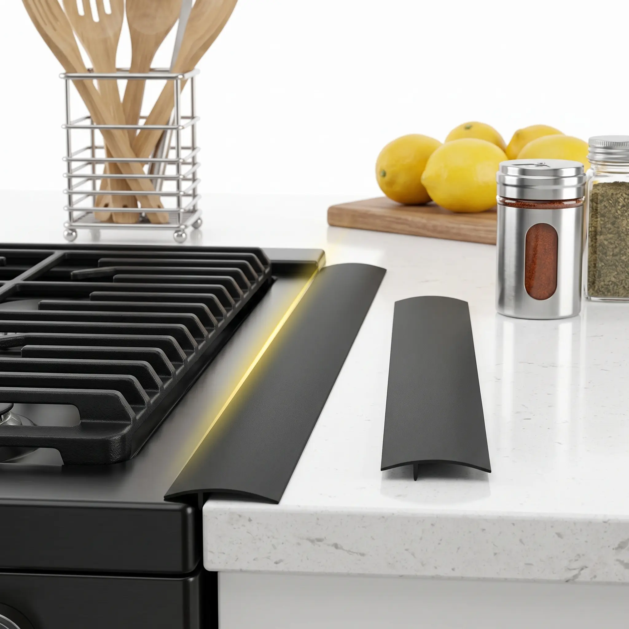 Black Silicone Stove Counter Gap Covers (2-Pack, 21-in), Heat-Resistant Gap Guard Sealers with Dust Resistance, Non-Slip Design, Easy-to-Clean, Spill & Debris Prevention Kitchen Hardware for Simple Home Install