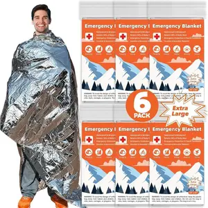 6 Pack  Thermal Blanket , 84" x 64"  Mylar Blankets for Outdoor, Space Blanket,  Foil for ,  Kit Camping Blankets,  Warmer, Hiking