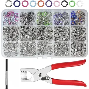 200 sets of metal snap buttons with 1 piece of fastener pliers and 1 piece of pressing tools for DIY sewing and handicrafts